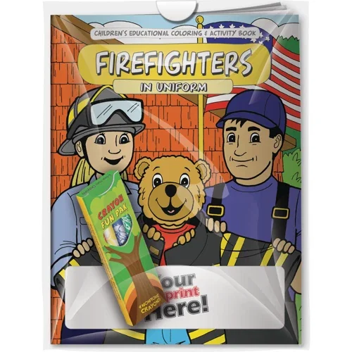 Firefighters in Uniform coloring book and 4 Fun Pak crayons combo pack in poly bag