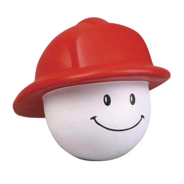 Stress reliever shaped like a fireman's head wearing a helmet