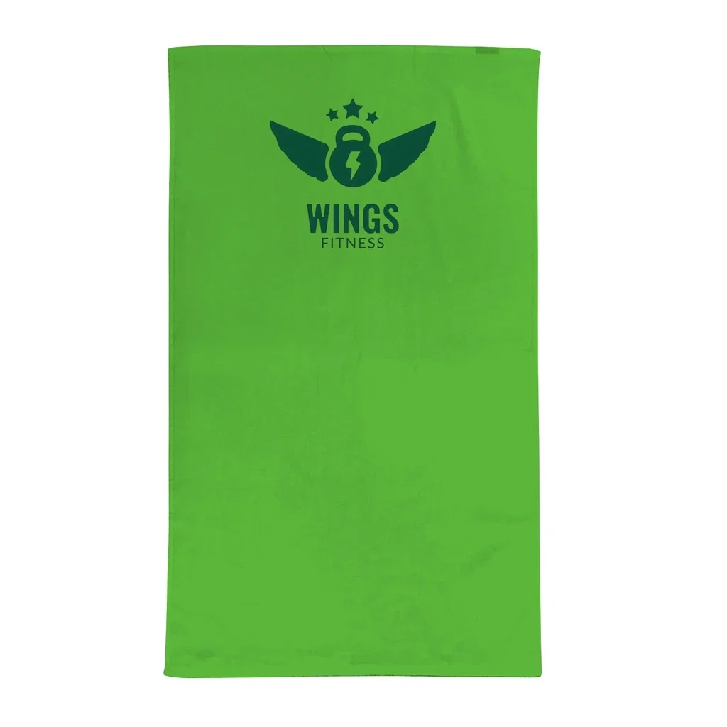 Color Performance Large Flat Hem Fitness Towel — Lime Green — view 2