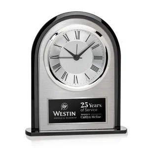 Brushed Aluminum Desk Clock with Black Border and Silver Bezel