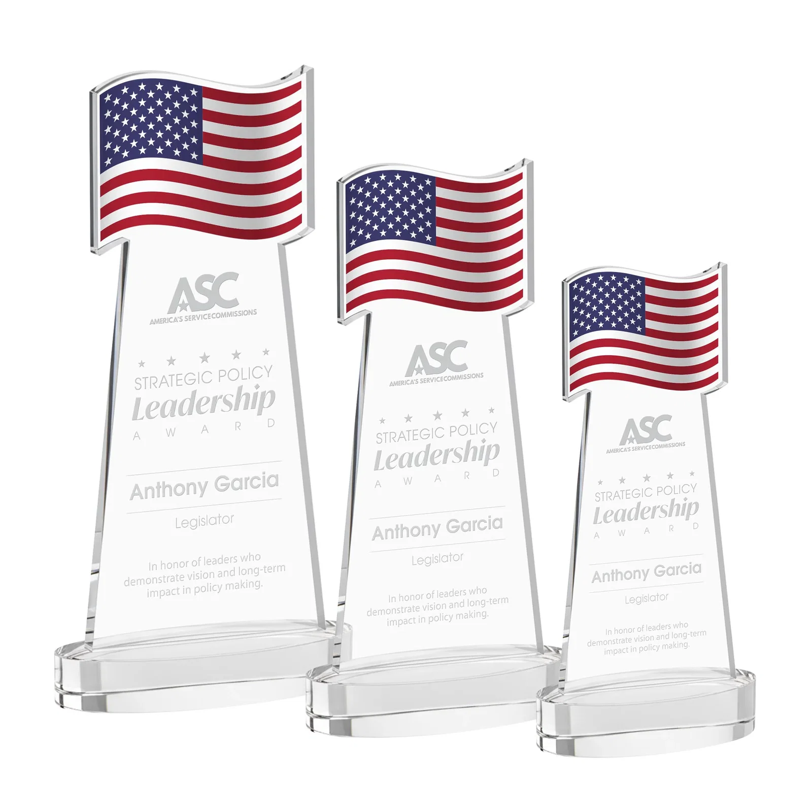 Custom Starfire Crystal Award with a Flag-Shaped Cutout for employee recognition