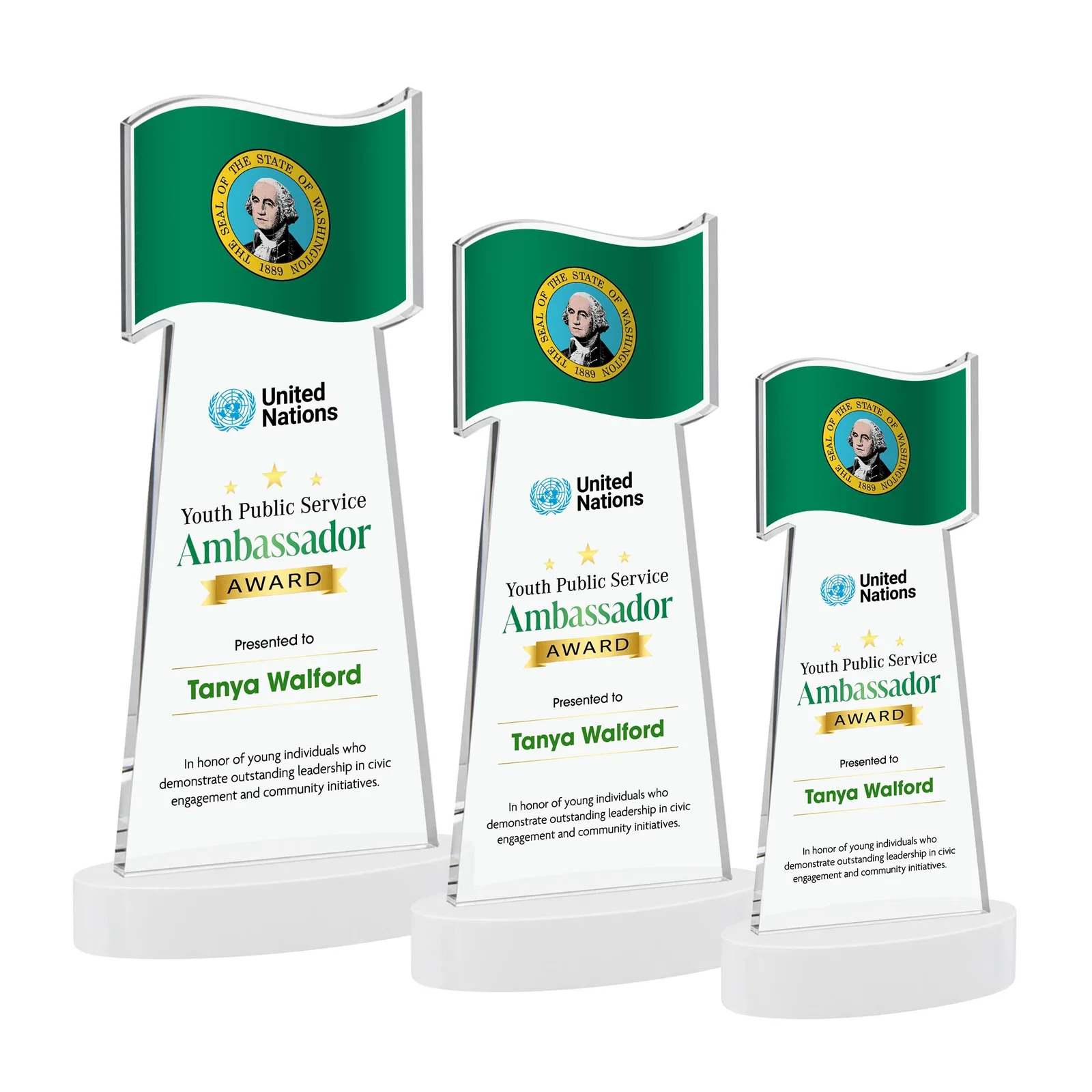 Customized Starfire Crystal Award with a Flag-Shaped Cutout for company anniversary events