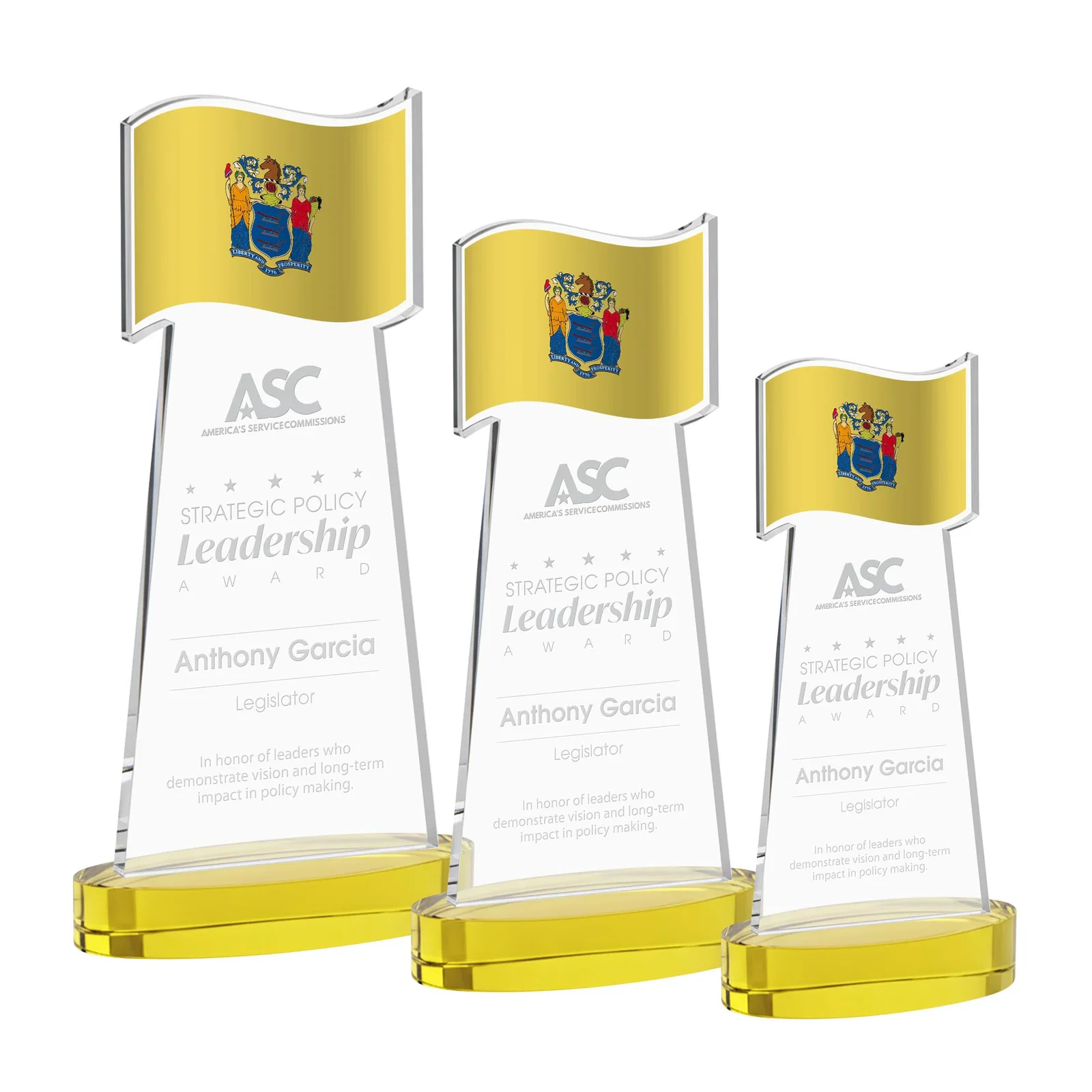 Custom Starfire Crystal Award with a Flag-Shaped Cutout for dealer and partner awards