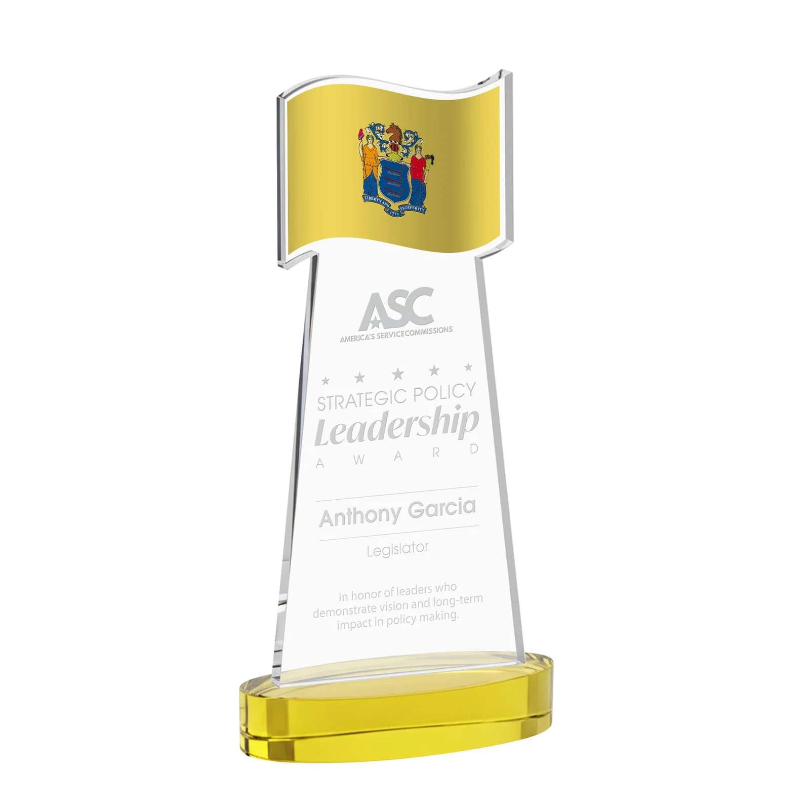 Personalized Starfire Crystal Award with a Flag-Shaped Cutout for employee recognition