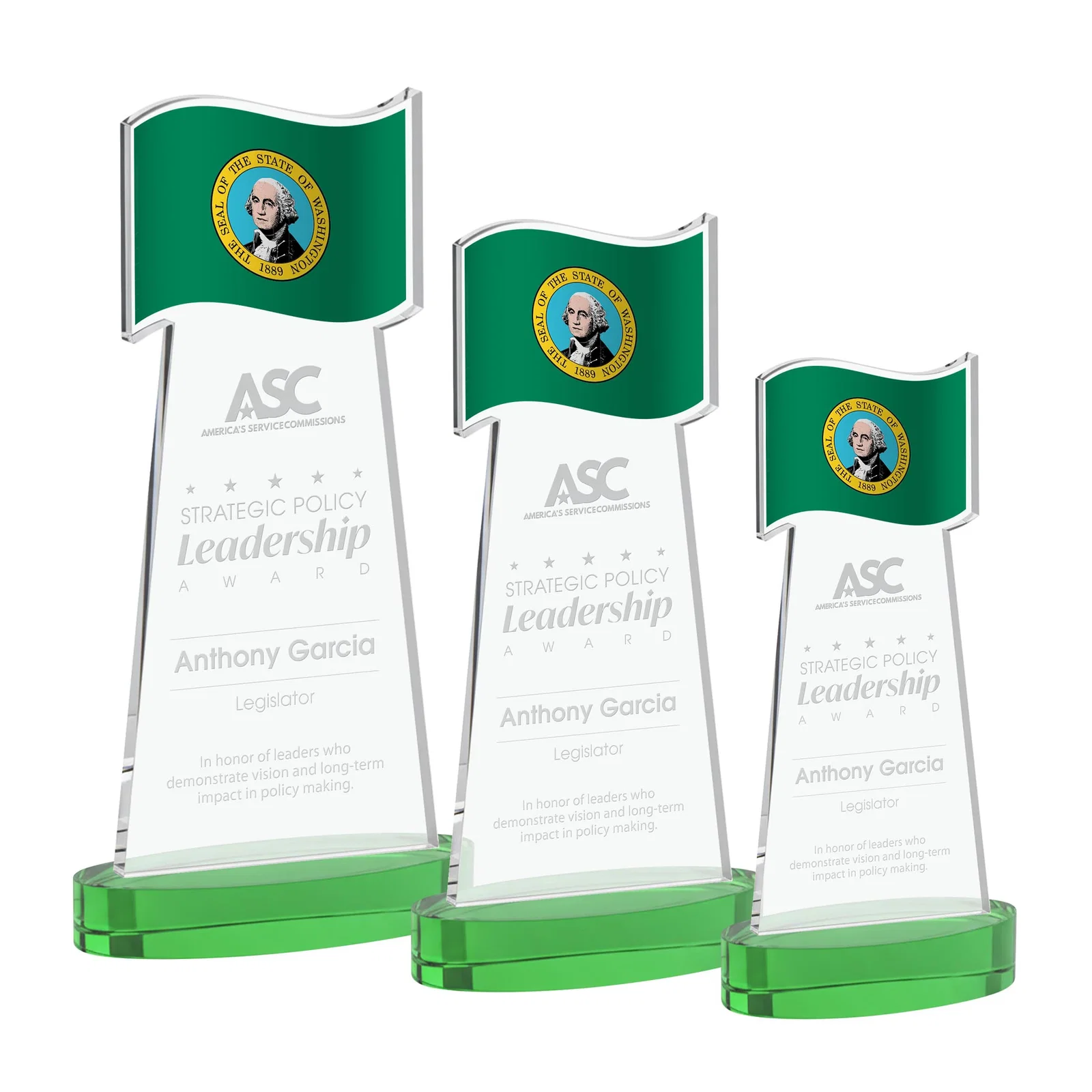 Personalized Starfire Crystal Award with a Flag-Shaped Cutout for service anniversary gifts