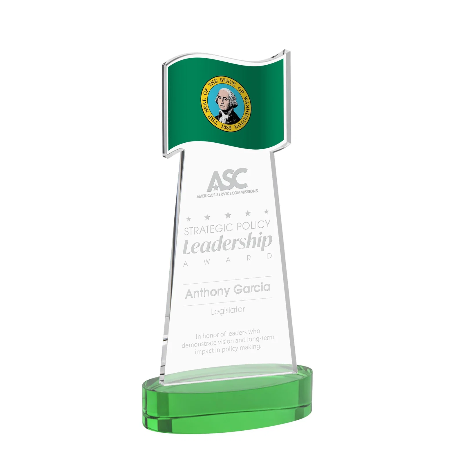 Personalized Starfire Crystal Award with a Flag-Shaped Cutout for sales achievement awards