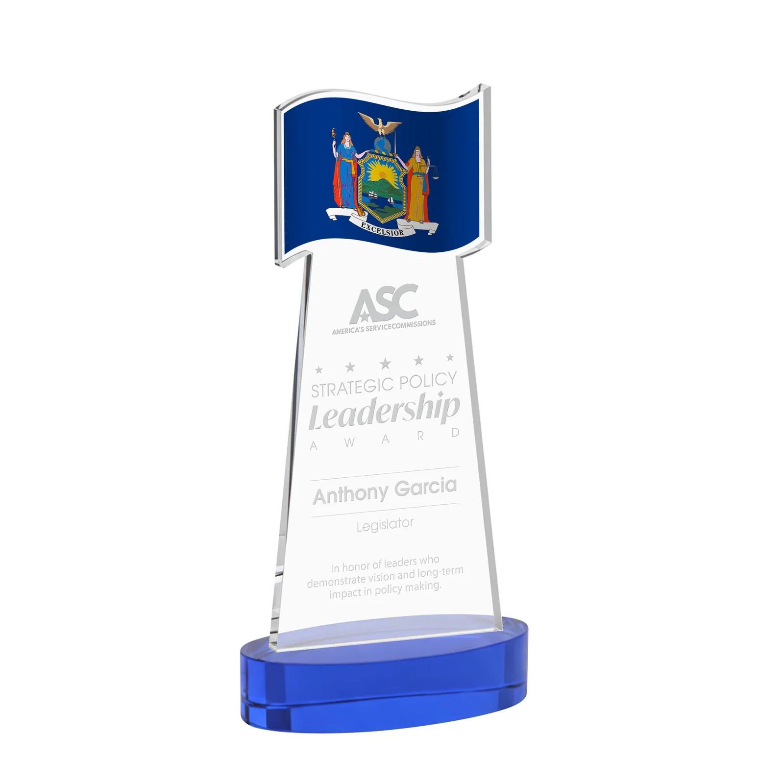 Personalized Starfire Crystal Award with a Flag-Shaped Cutout for company anniversary events