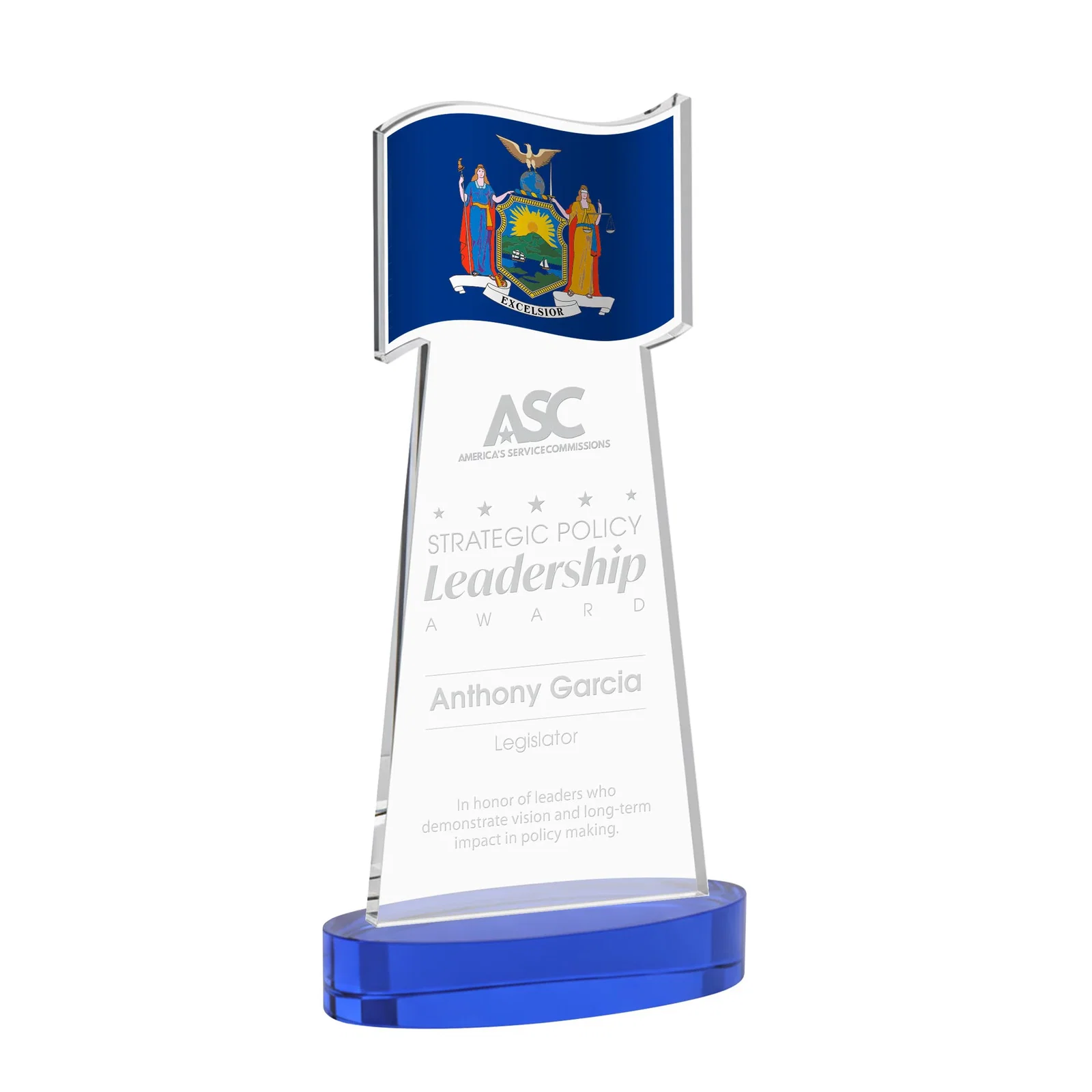 Promotional Starfire Crystal Award with a Flag-Shaped Cutout for employee recognition