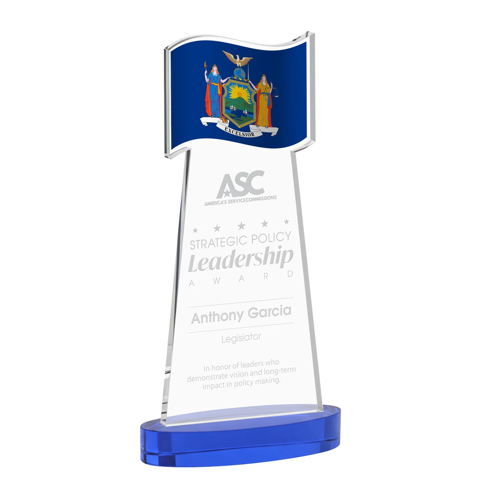 Promotional Starfire Crystal Award with a Flag-Shaped Cutout for corporate award ceremonies