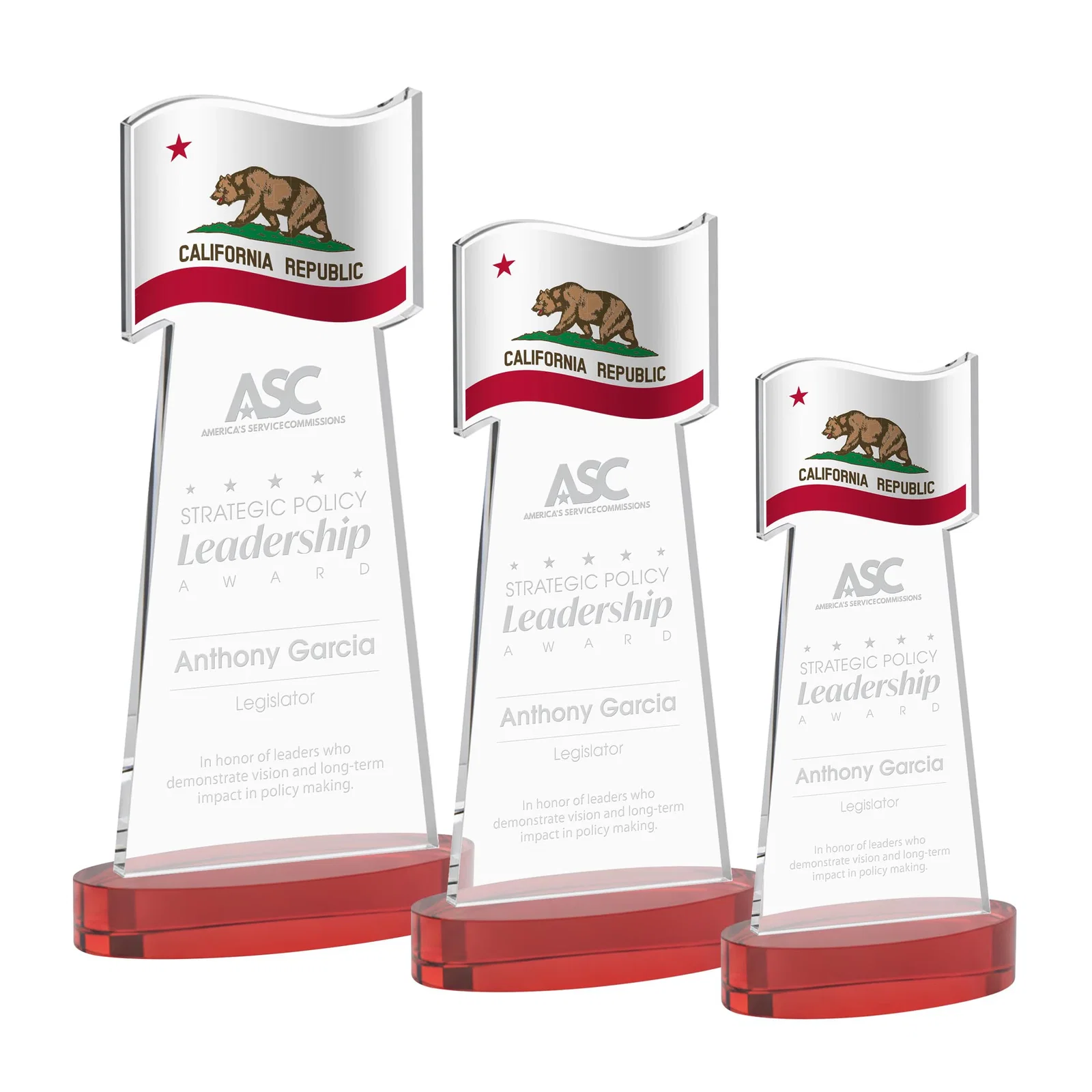 Promotional Starfire Crystal Award with a Flag-Shaped Cutout for service anniversary gifts