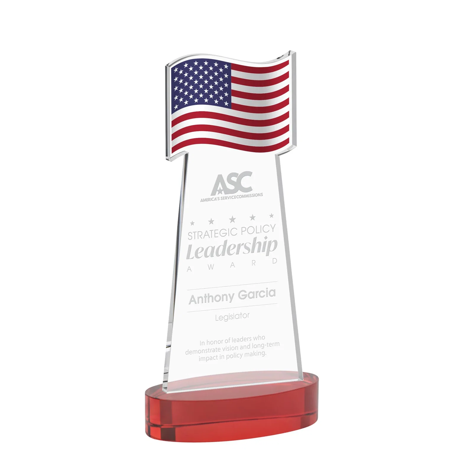 Promotional Starfire Crystal Award with a Flag-Shaped Cutout for sales achievement awards