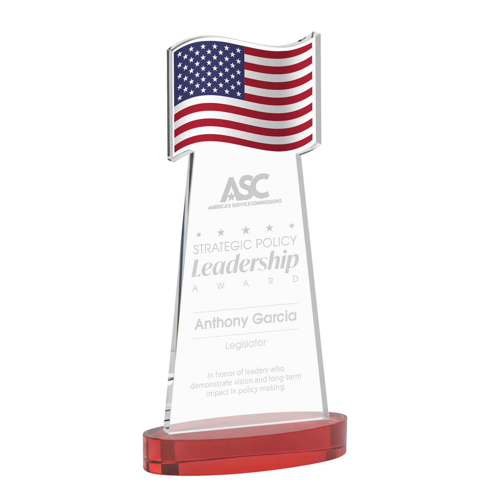 Promotional Starfire Crystal Award with a Flag-Shaped Cutout for team milestone celebrations
