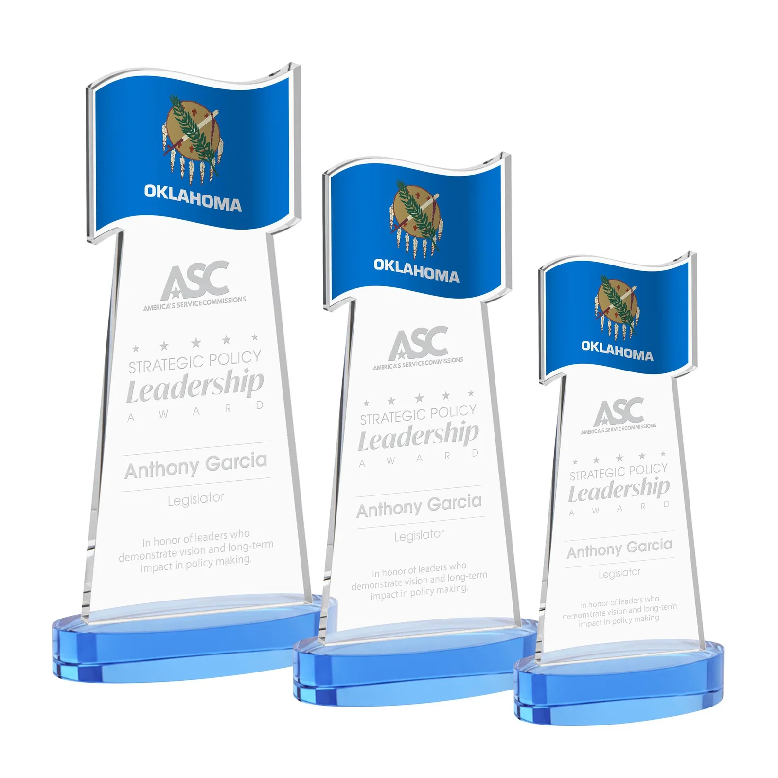 Promotional Starfire Crystal Award with a Flag-Shaped Cutout for donor appreciation