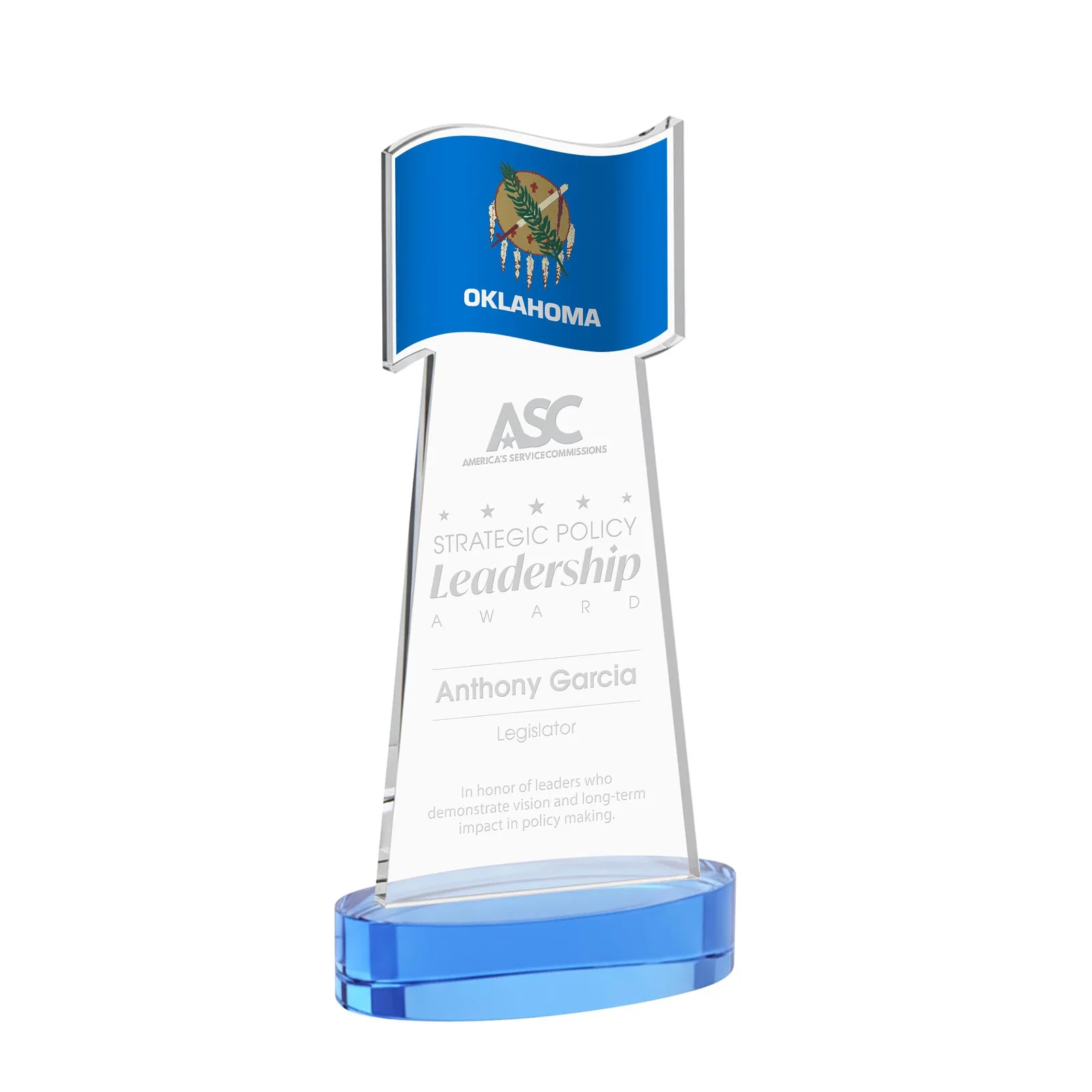 Promotional Starfire Crystal Award with a Flag-Shaped Cutout for graduation ceremonies