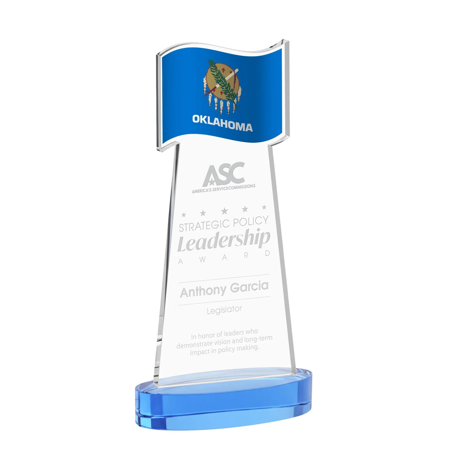 Promotional Starfire Crystal Award with a Flag-Shaped Cutout for safety achievement programs