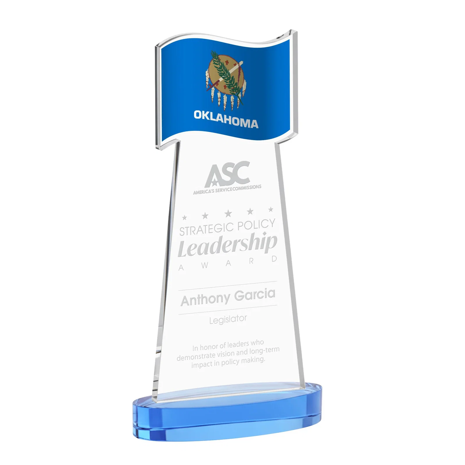 Promotional Starfire Crystal Award with a Flag-Shaped Cutout for volunteer appreciation