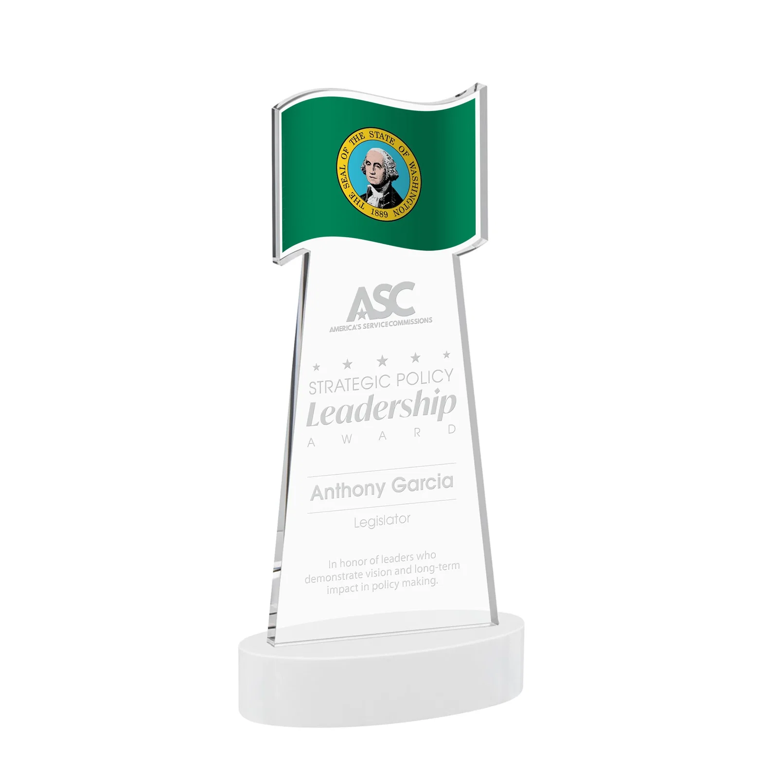 Promotional Starfire Crystal Award with a Flag-Shaped Cutout for company anniversary events