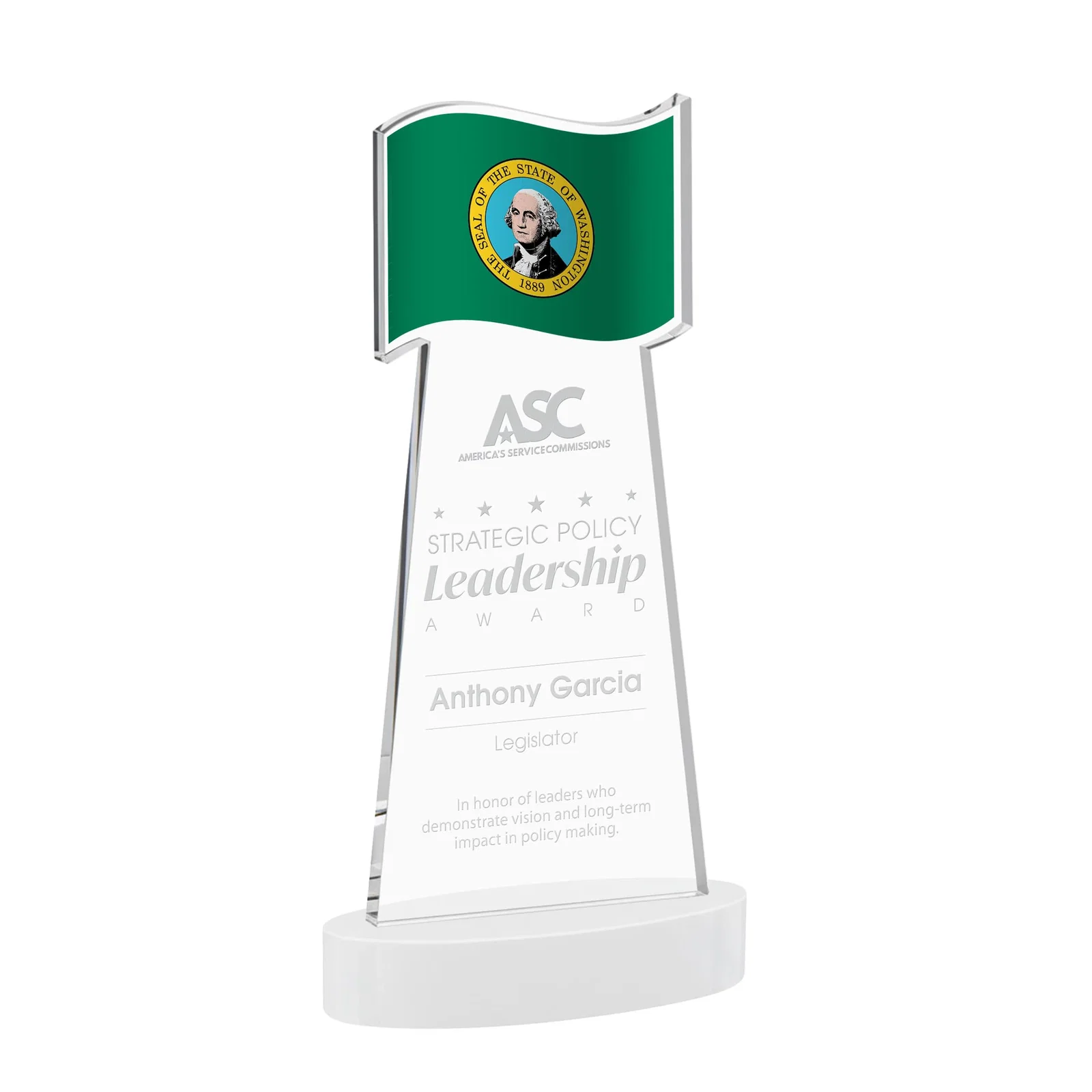 Branded Starfire Crystal Award with a Flag-Shaped Cutout for employee recognition
