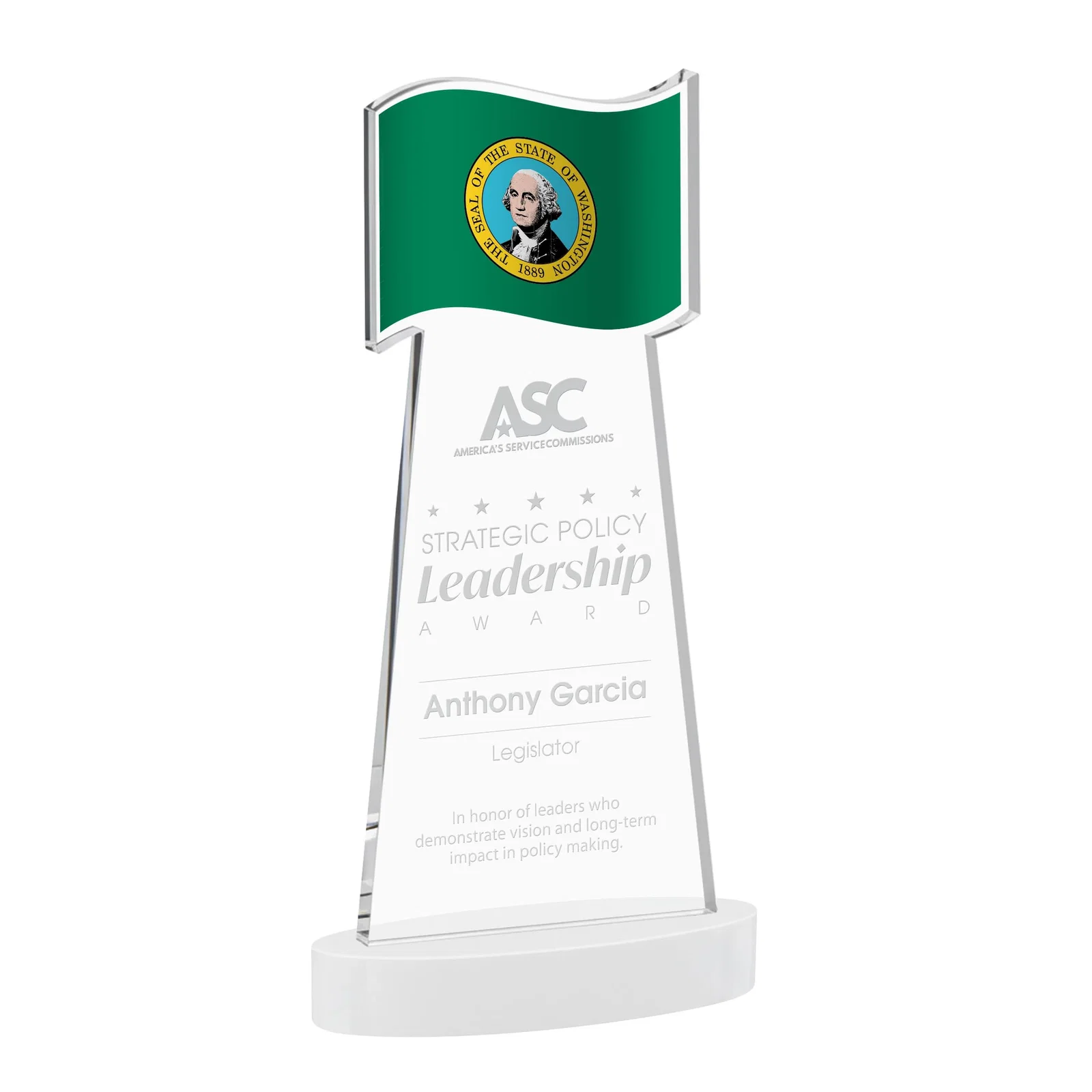 Branded Starfire Crystal Award with a Flag-Shaped Cutout for corporate award ceremonies