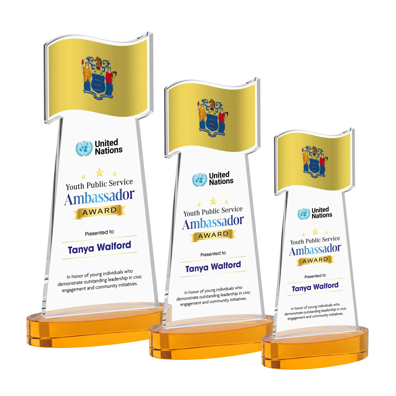 Branded Starfire Crystal Award with a Flag-Shaped Cutout for graduation ceremonies