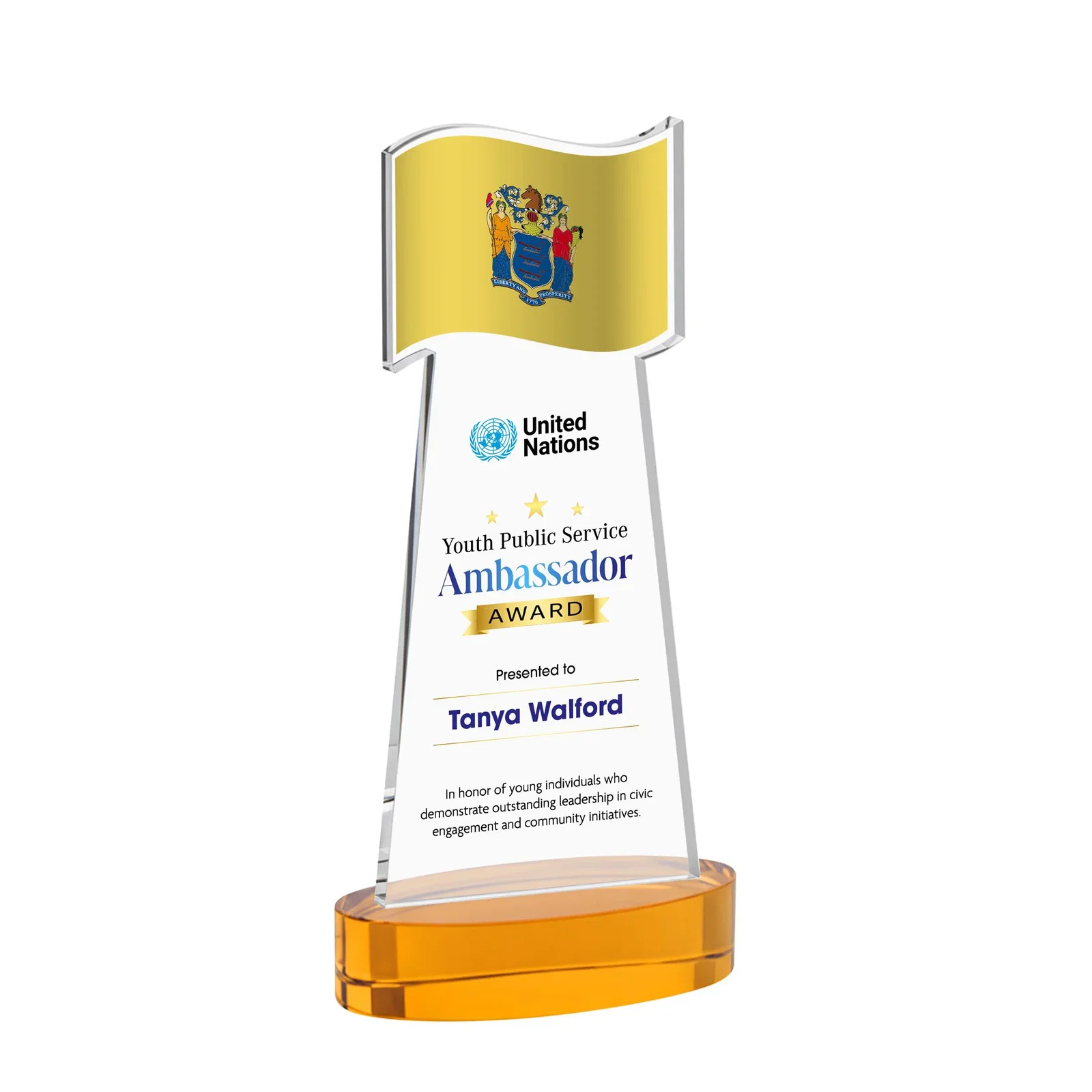 Branded Starfire Crystal Award with a Flag-Shaped Cutout for safety achievement programs