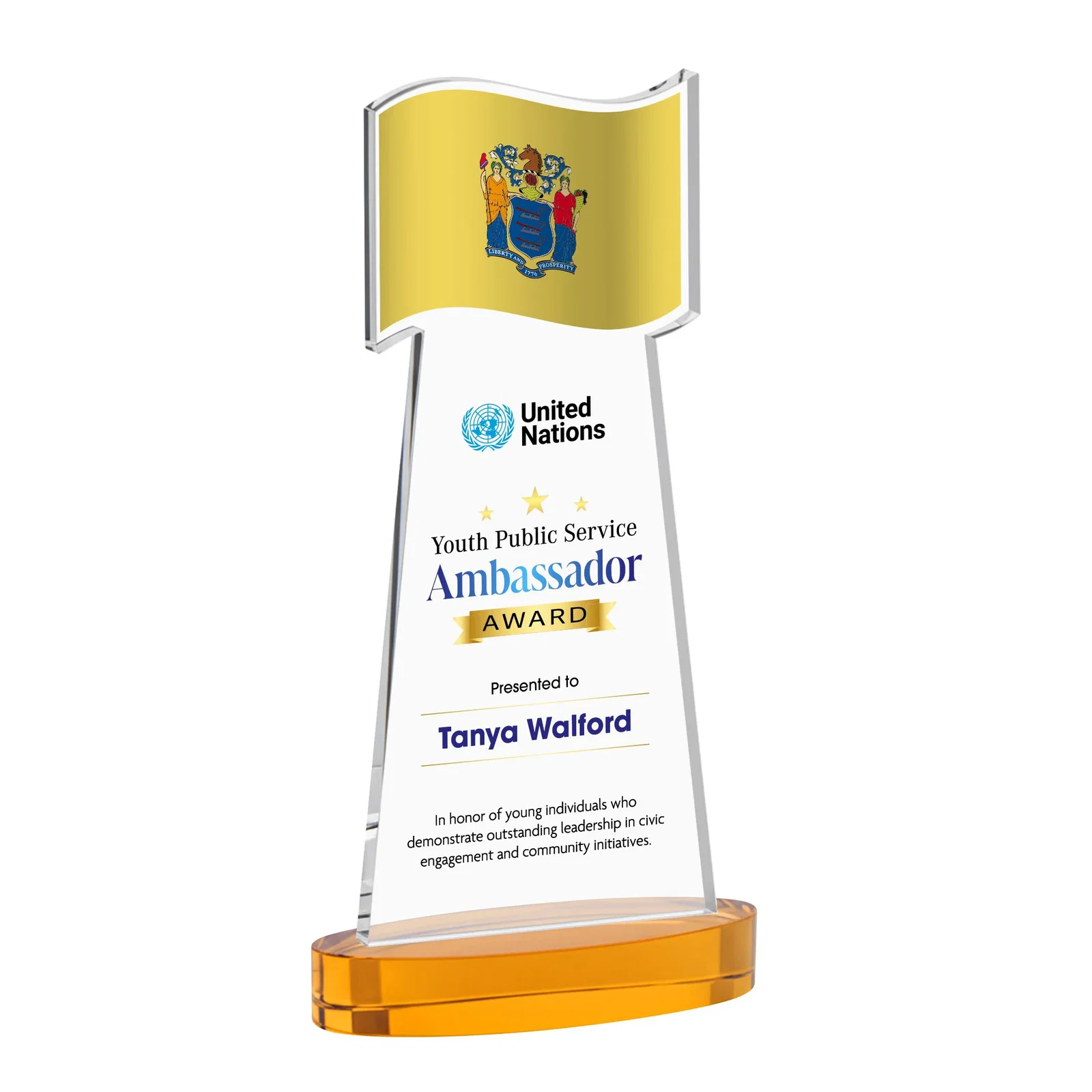 Branded Starfire Crystal Award with a Flag-Shaped Cutout for dealer and partner awards