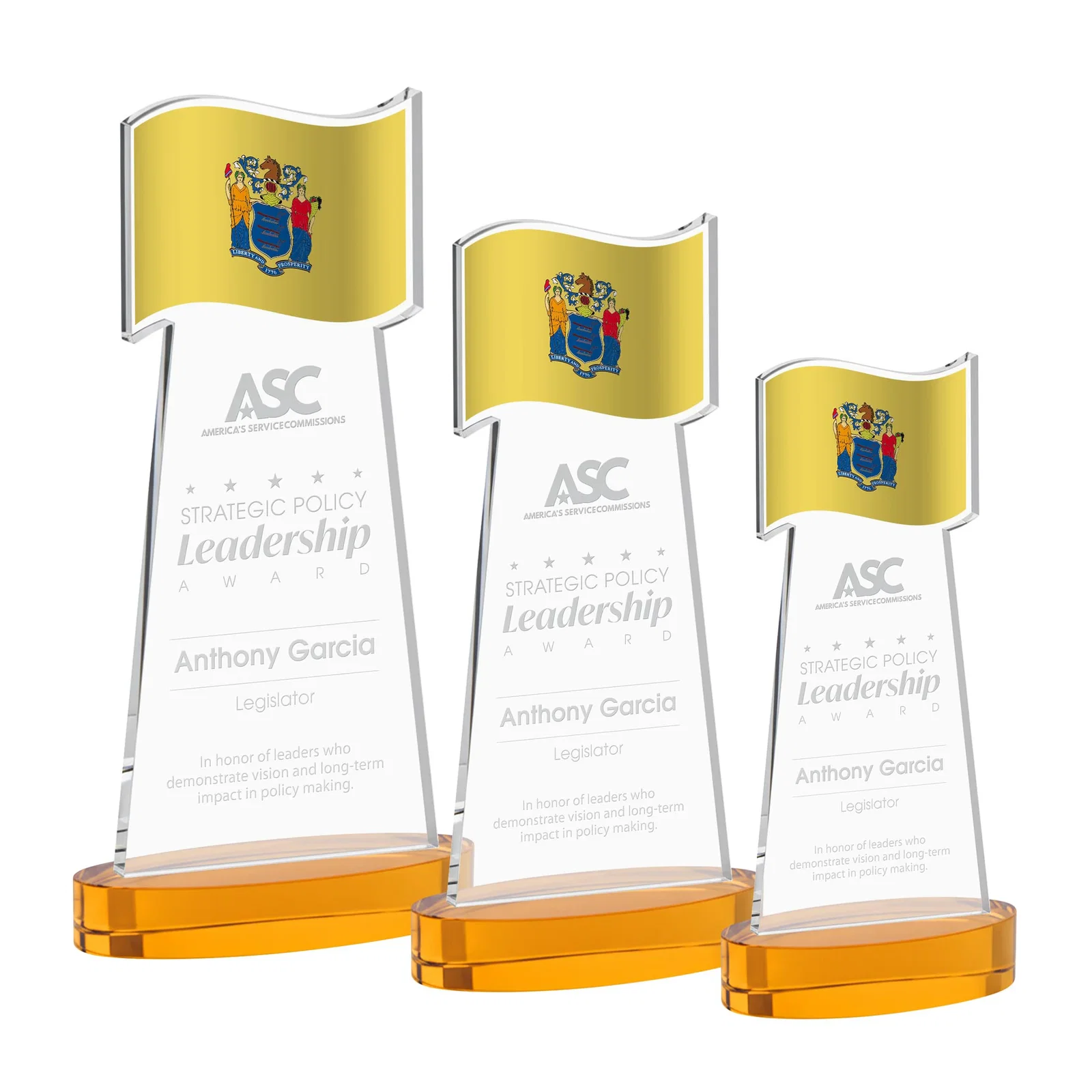 Custom Starfire Crystal Award with a Flag-Shaped Cutout for donor appreciation