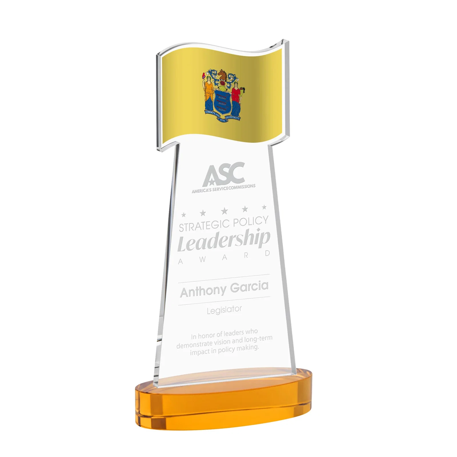 Custom Starfire Crystal Award with a Flag-Shaped Cutout for safety achievement programs