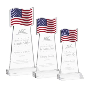 Starfire Crystal Award with a Flag Cutout on a Mitered Base