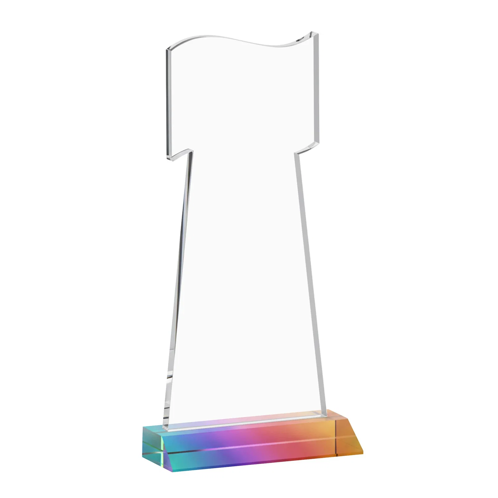Personalized Starfire Crystal Award with a Flag Cutout on a Mitered Base, with your logo for employee recognition