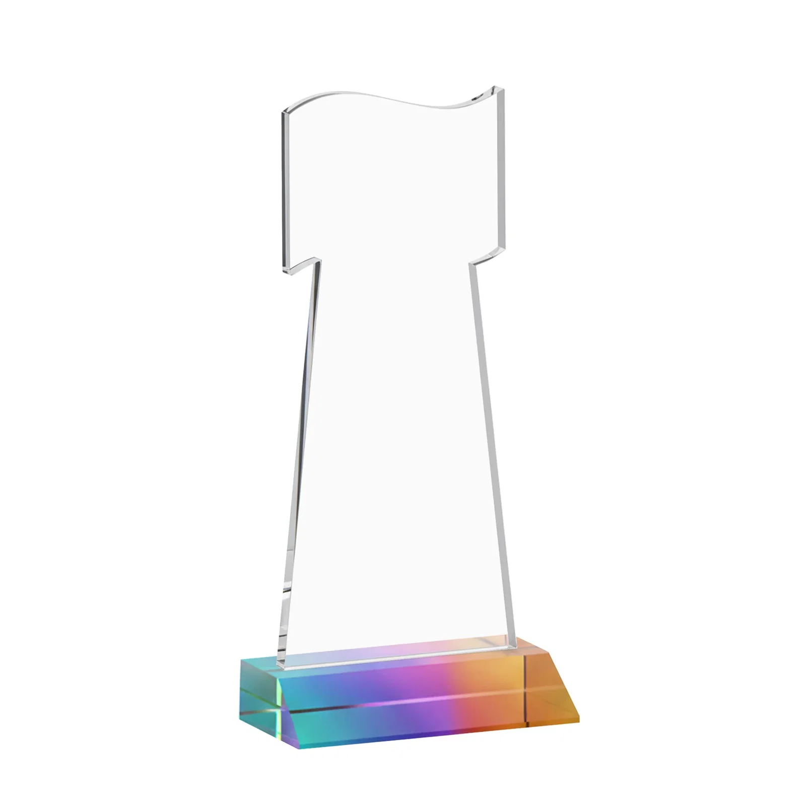Personalized Starfire Crystal Award with a Flag Cutout on a Mitered Base, with your logo for corporate award ceremonies