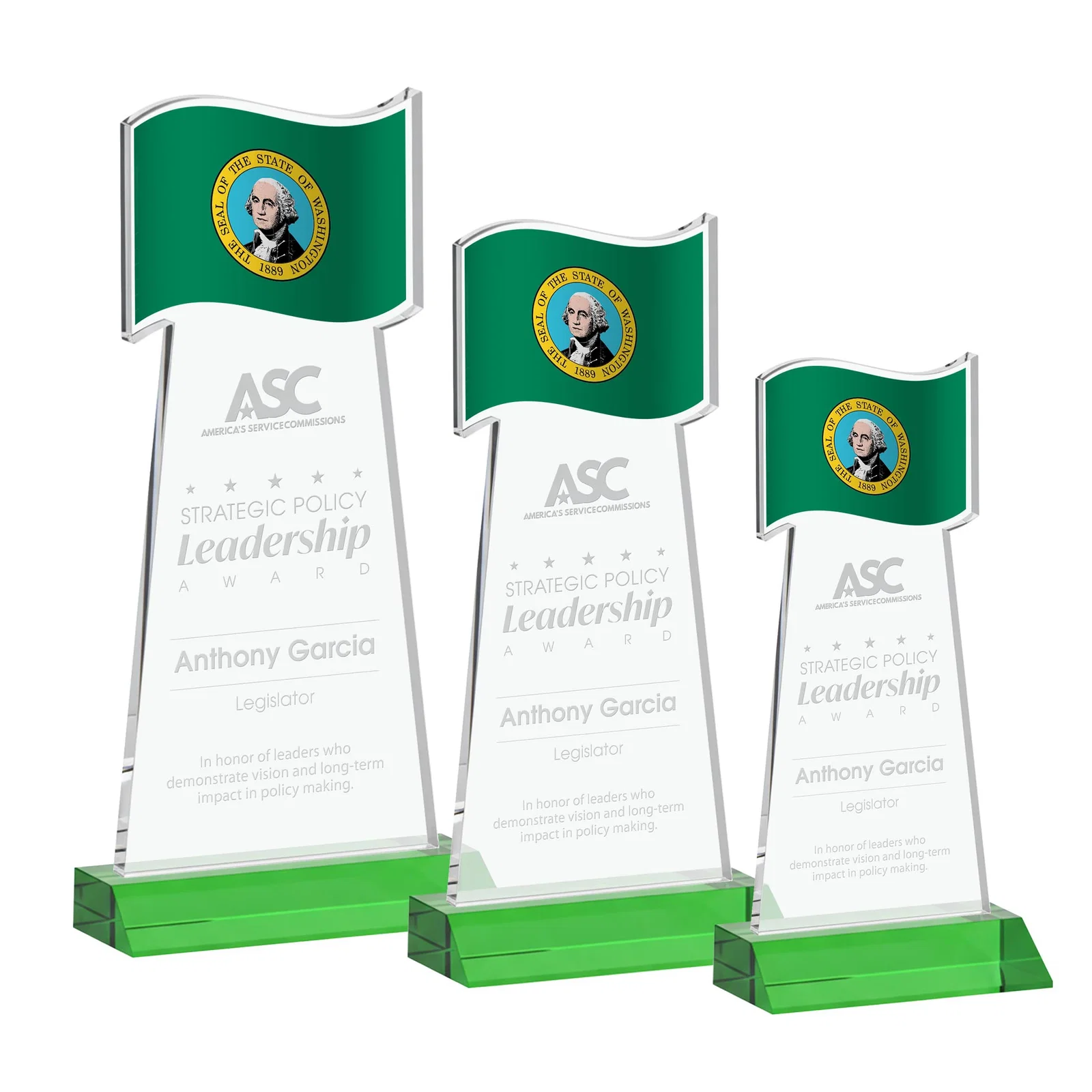 Custom Starfire Crystal Award with a Flag Cutout on a Mitered Base for company anniversary events
