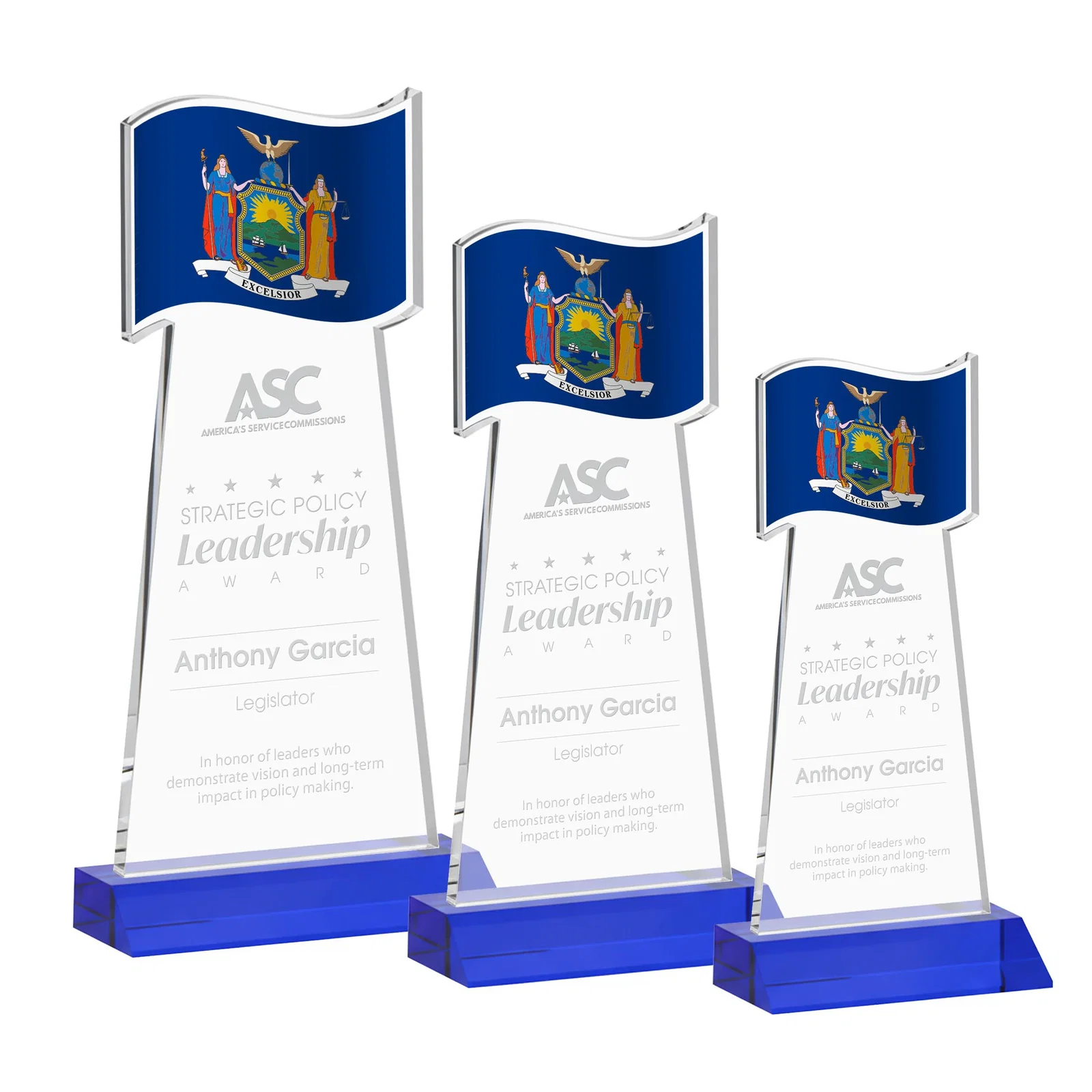 Personalized Starfire Crystal Award with a Flag Cutout on a Mitered Base for graduation ceremonies