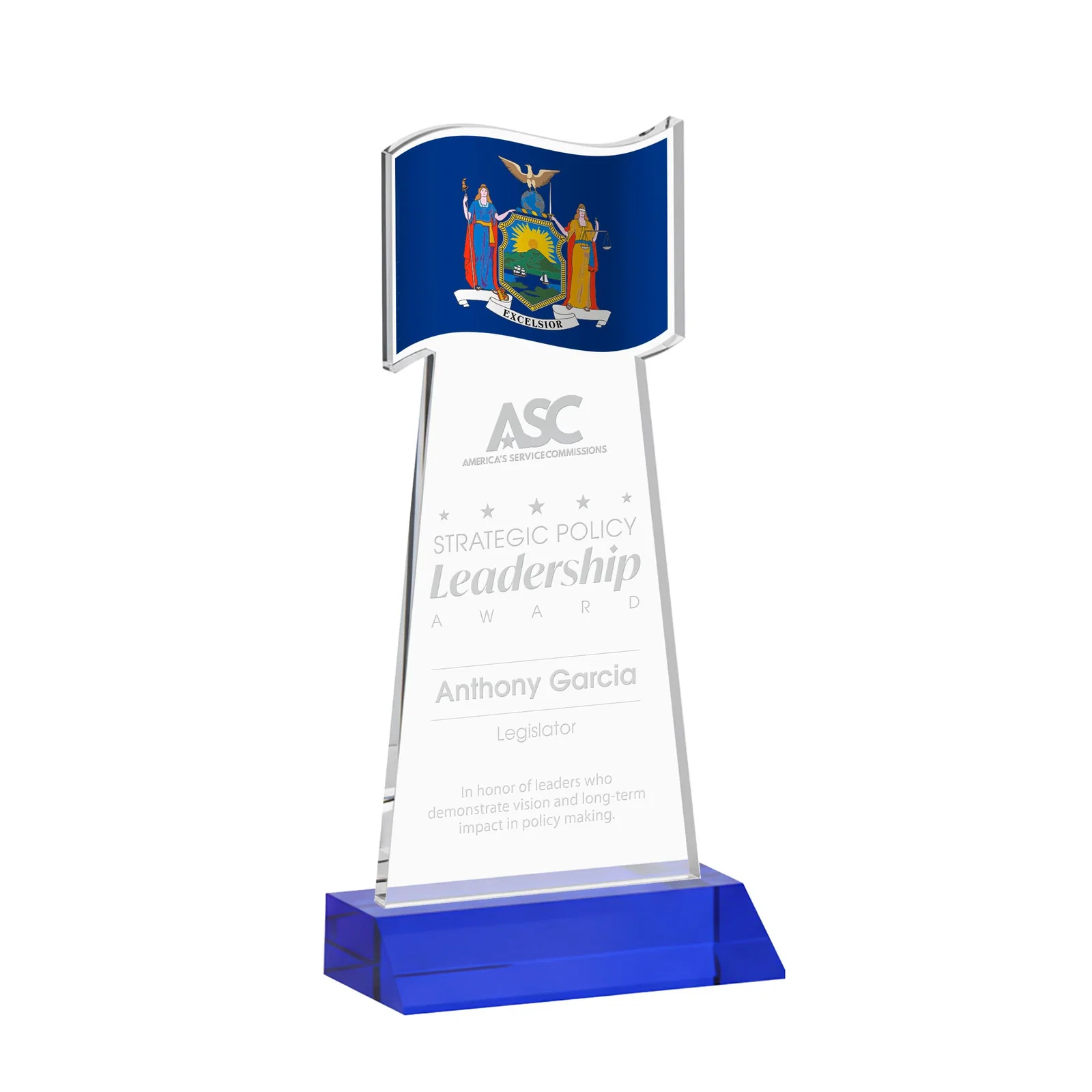 Personalized Starfire Crystal Award with a Flag Cutout on a Mitered Base for safety achievement programs