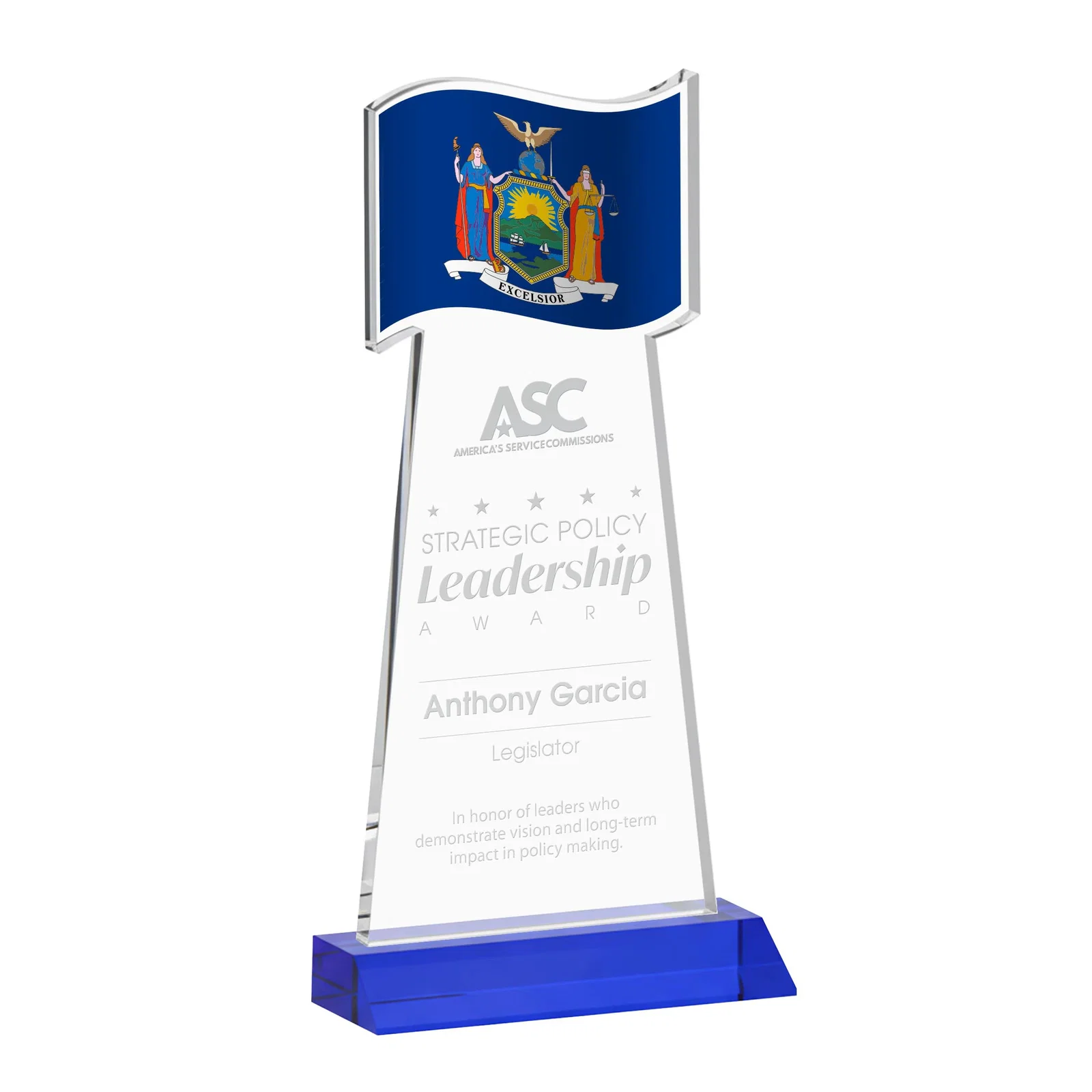 Personalized Starfire Crystal Award with a Flag Cutout on a Mitered Base for dealer and partner awards
