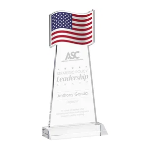 Starfire Crystal Award with a Flag Cutout on a Mitered Base