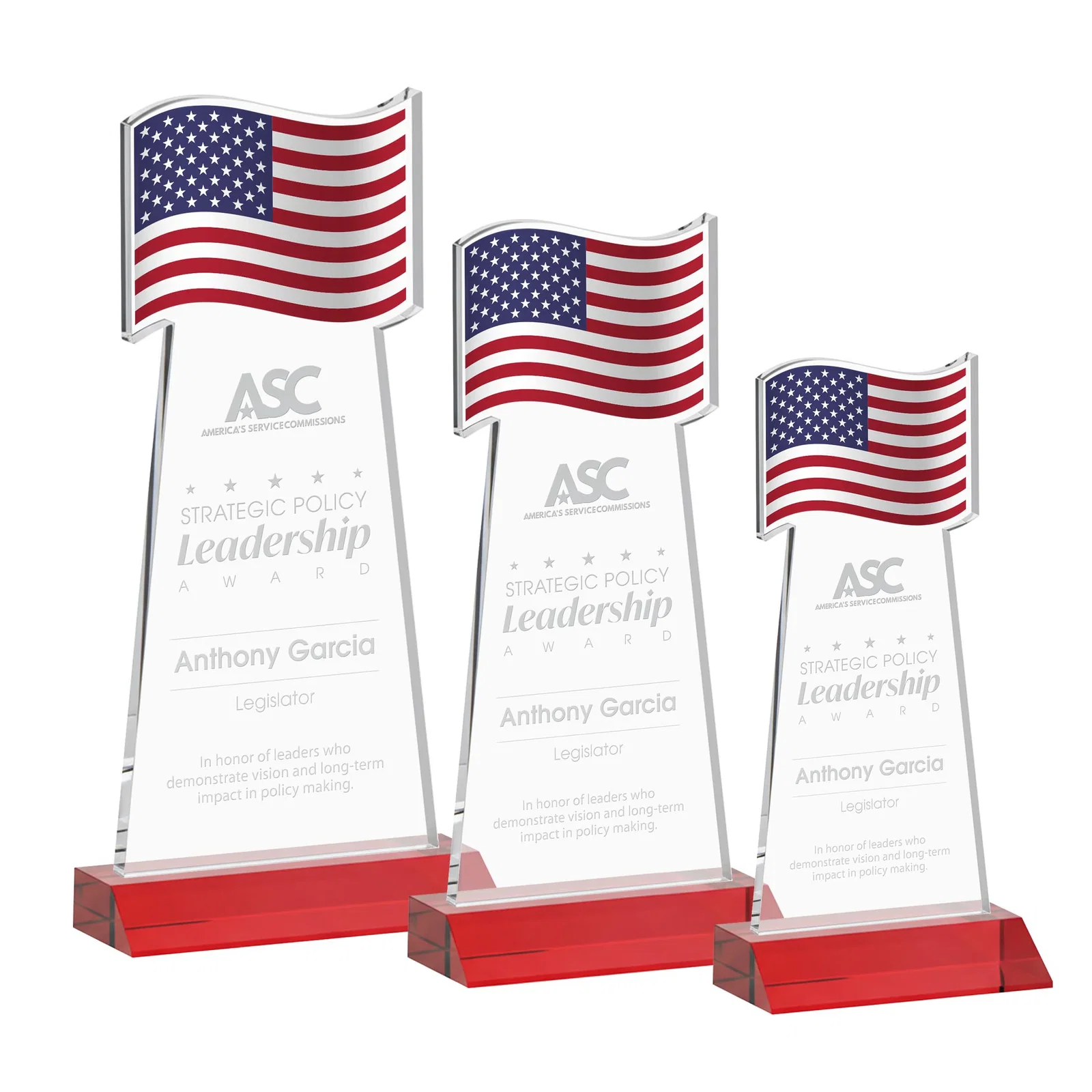 Promotional Starfire Crystal Award with a Flag Cutout on a Mitered Base for sales achievement awards