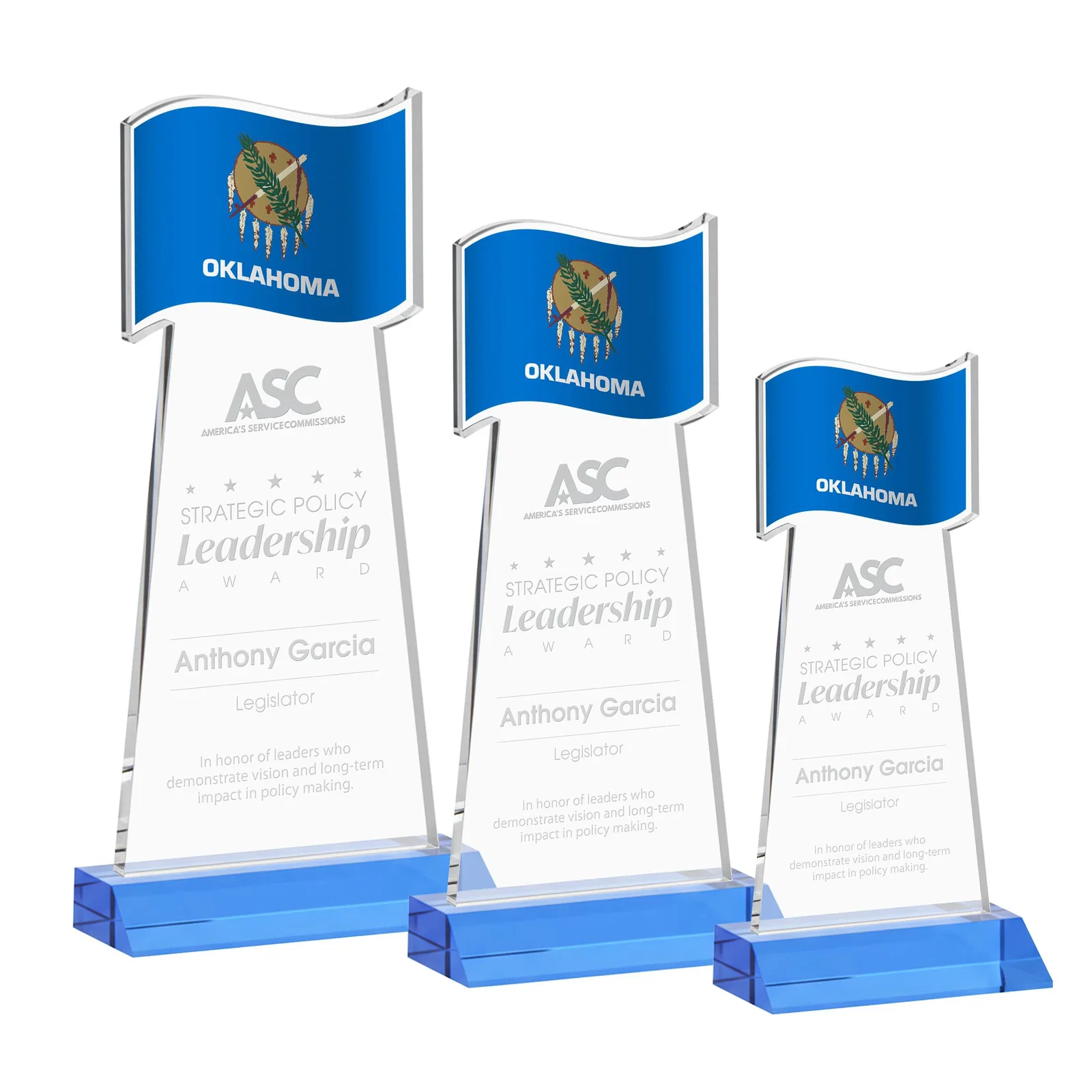 Promotional Starfire Crystal Award with a Flag Cutout on a Mitered Base for safety achievement programs