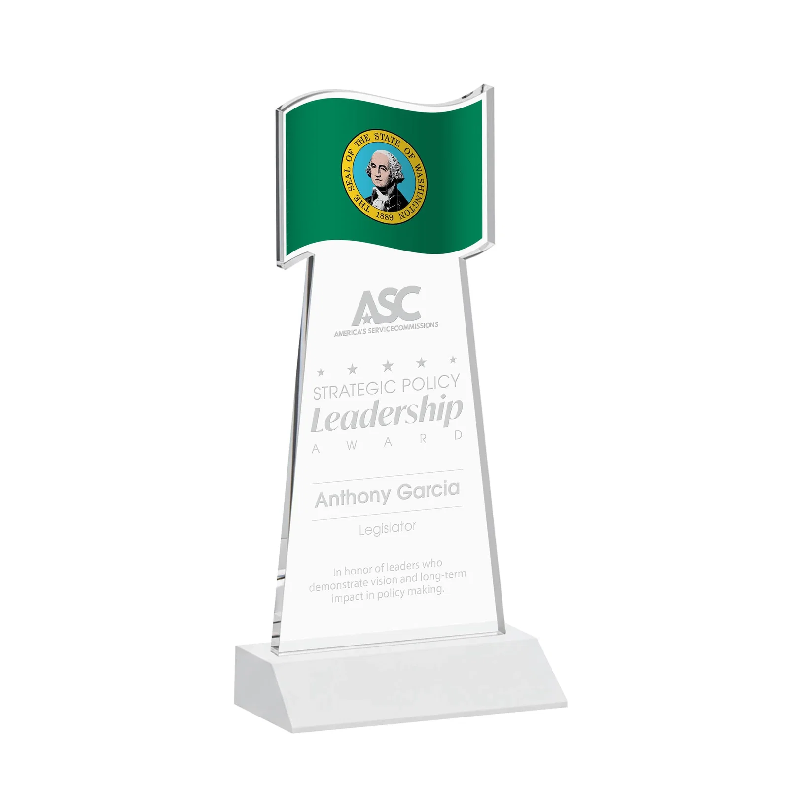 Branded Starfire Crystal Award with a Flag Cutout on a Mitered Base for corporate award ceremonies