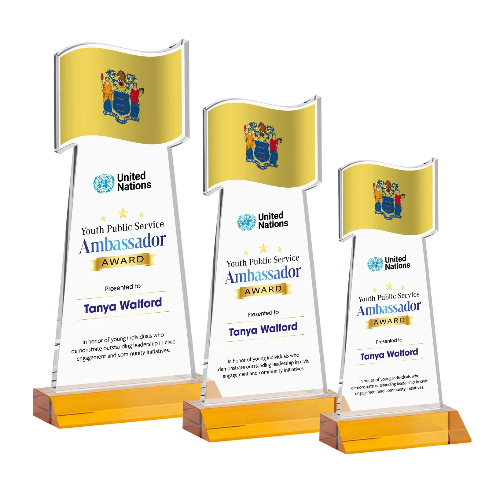 Branded Starfire Crystal Award with a Flag Cutout on a Mitered Base for dealer and partner awards
