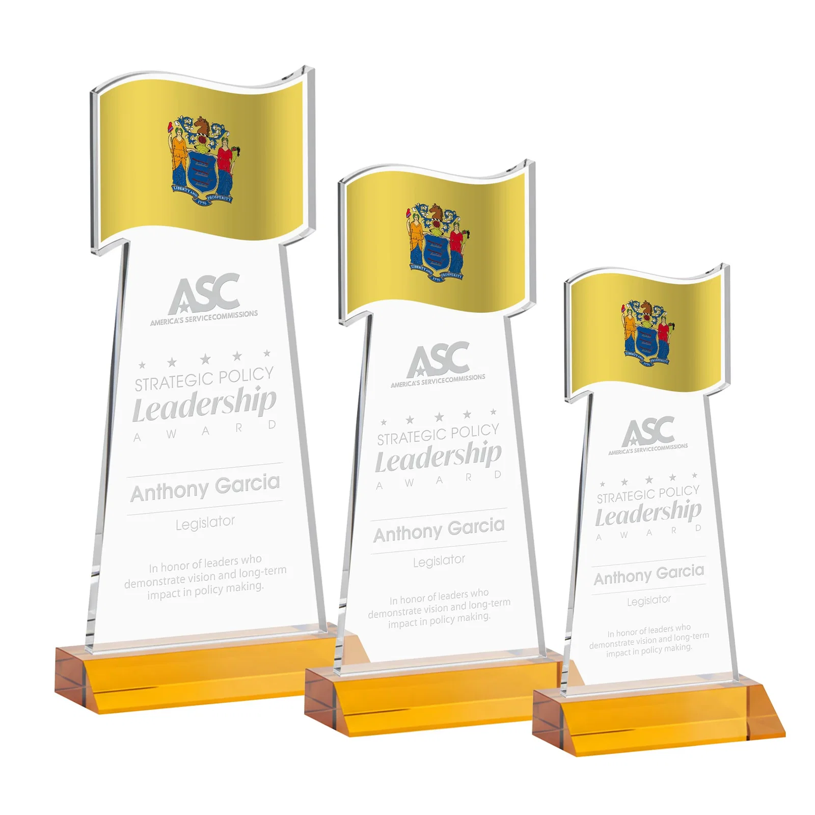 Custom Starfire Crystal Award with a Flag Cutout on a Mitered Base for graduation ceremonies