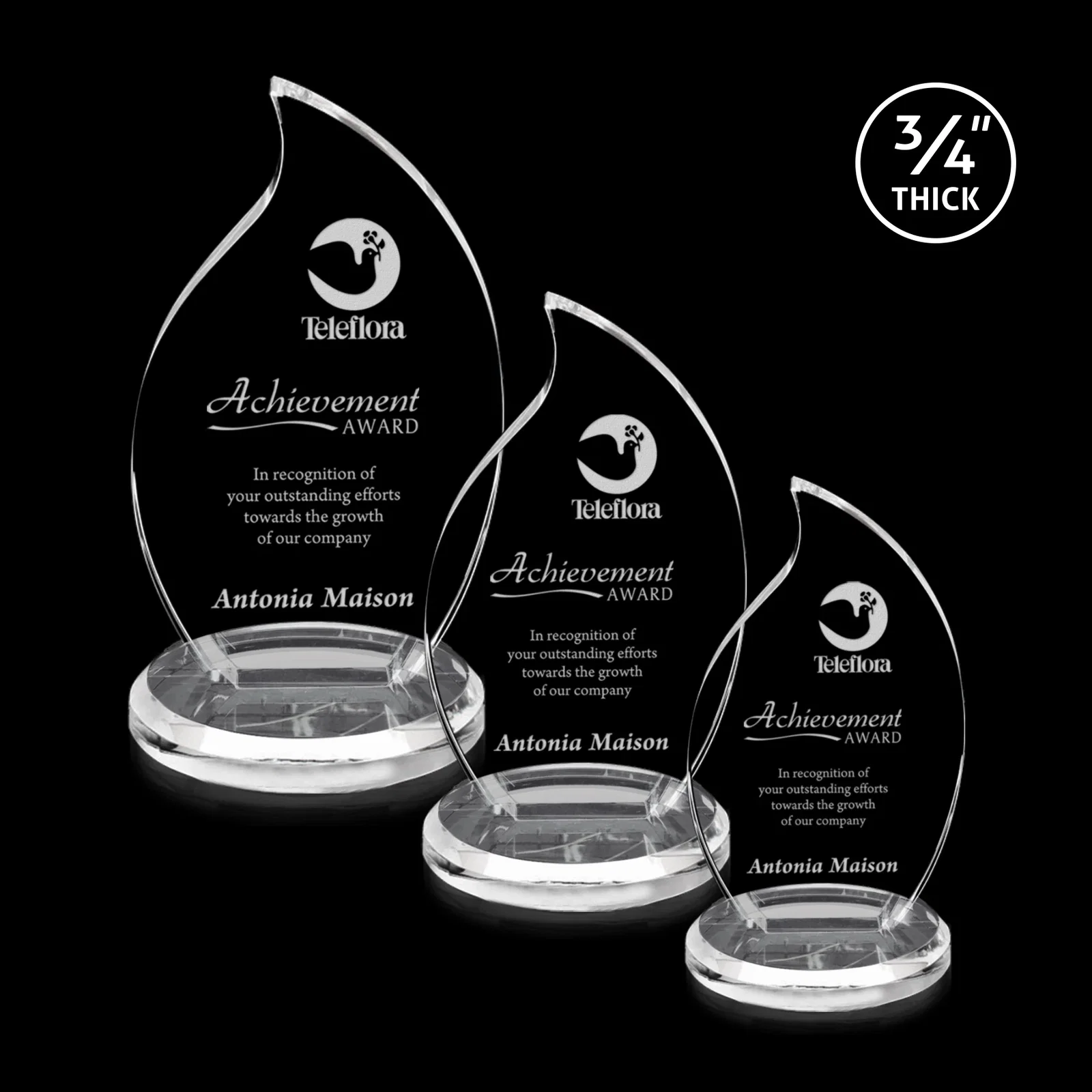 Custom Optical Crystal Flame Award on Round Beveled Base for employee recognition