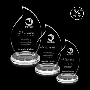 Optical Crystal Flame Award on Round Beveled Base