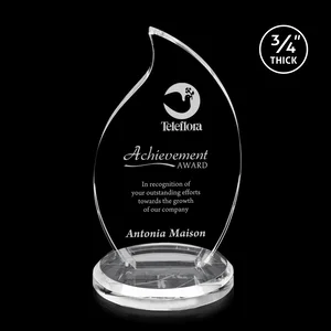 Optical Crystal Flame Award on Round Beveled Base