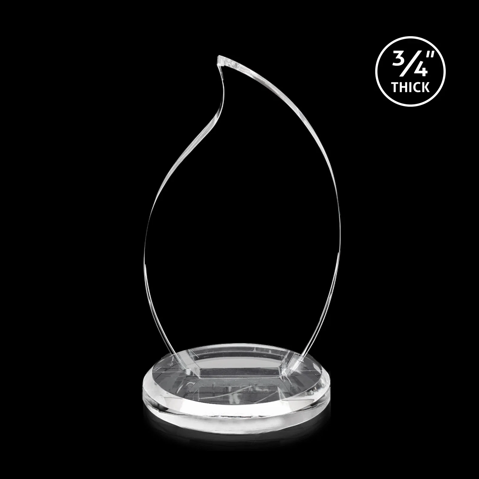 Custom Optical Crystal Flame Award on Round Beveled Base for retirement presentations