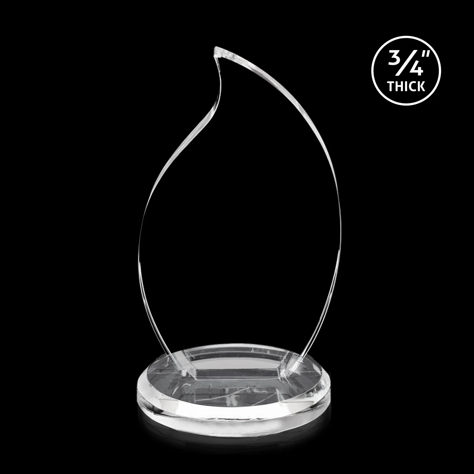 Custom Optical Crystal Flame Award on Round Beveled Base for team milestone celebrations
