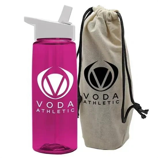Flair Tritan® Bottle with Flip-Straw Lid in a Cotton Bag (26 oz.)