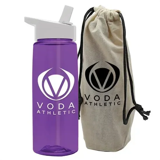 Flair Tritan® Bottle with Flip-Straw Lid in a Cotton Bag (26 oz.) — view 2