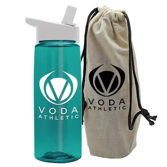 Flair Tritan® Bottle with Flip-Straw Lid in a Cotton Bag (26 oz.) — view 3