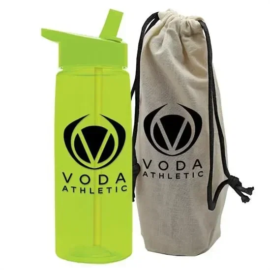 Flair Tritan® Bottle with Flip-Straw Lid in a Cotton Bag (26 oz.) — view 4